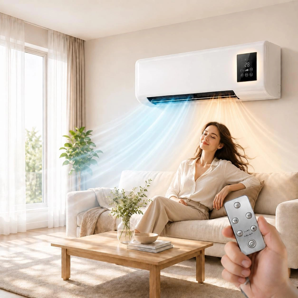 Climatiseur Portable Mural 2 en 1 Chaud Froid, Sans Perçage, Fonction Minuterie Télécommande