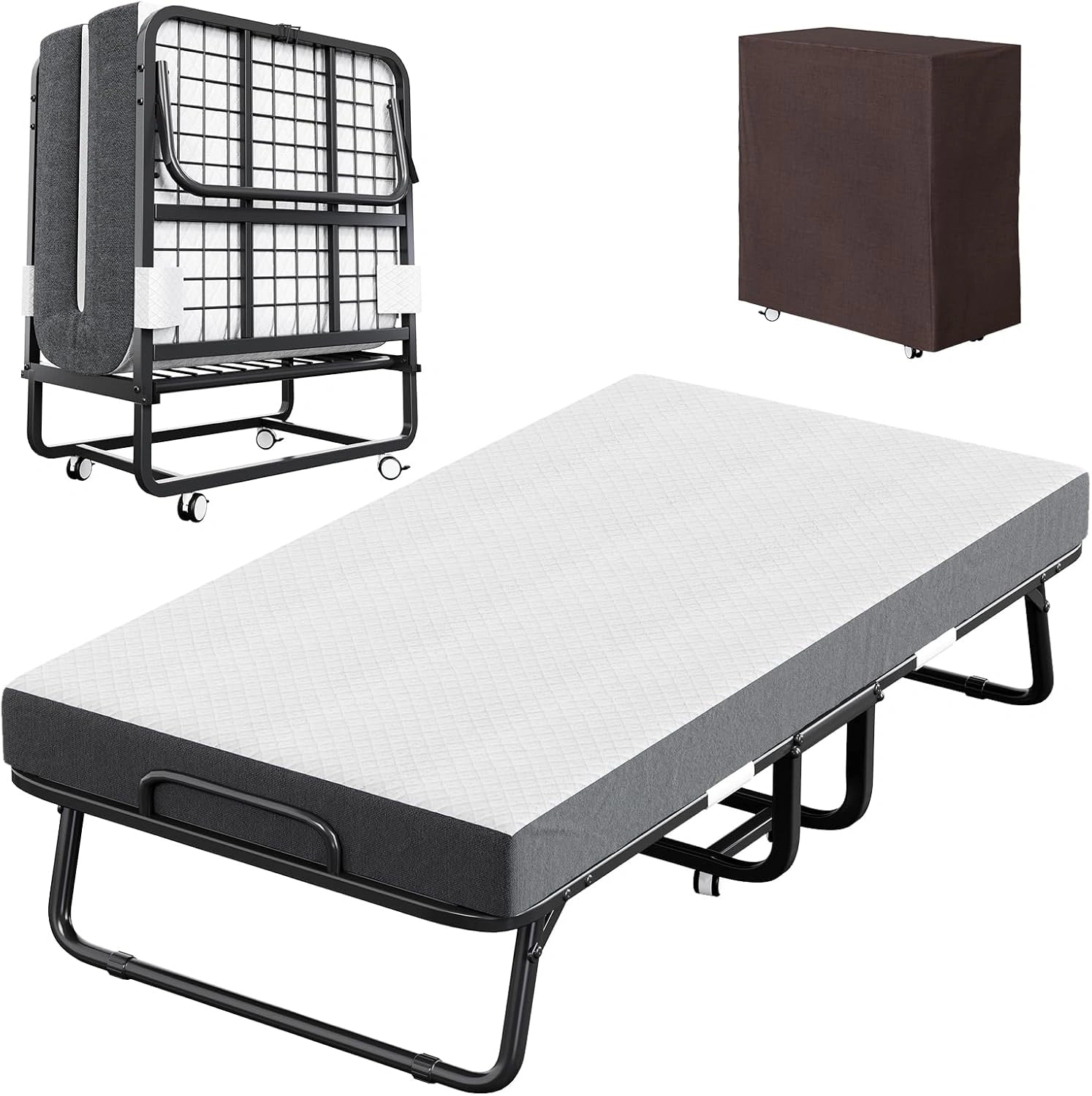 CAIYUN Lit d'appoint pliable avec matelas (100 x 190 cm), matelas de 13 cm d'épaisseur, lit pliable jusqu'à 200 kg, pour adultes et bureau