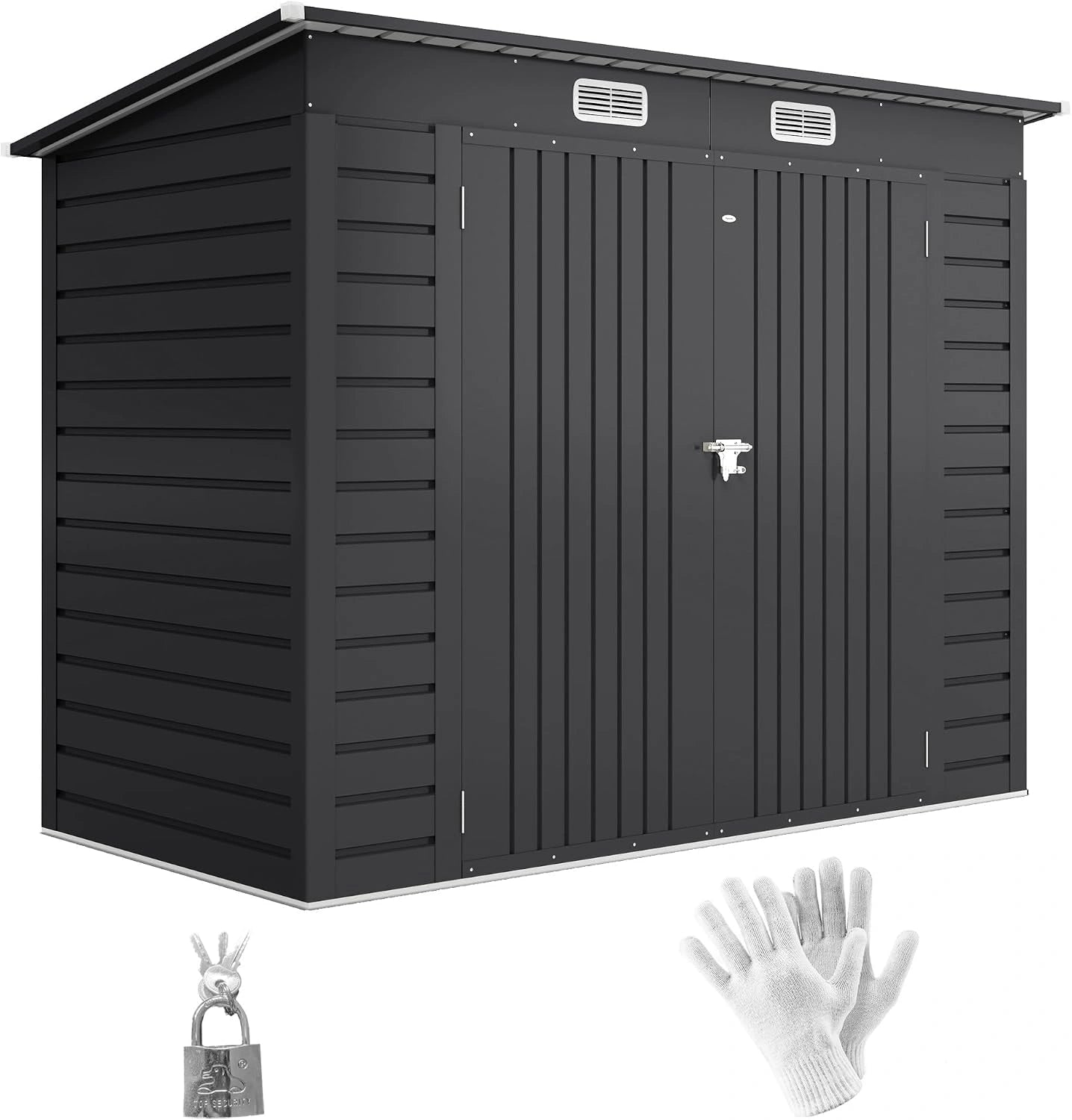 Outsunny Abri de Jardin Métal 3 m² Gants Aérations 249x121x183 cm Gris, Cabane de Jardin, Structure en Acier Galvanisé Améliorée