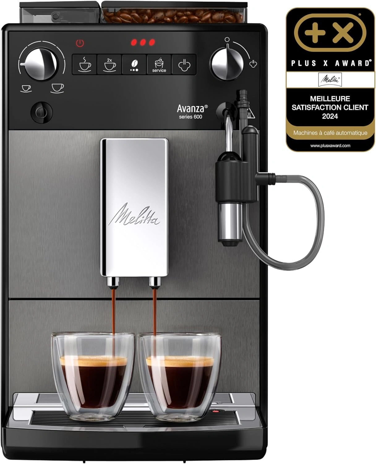 Melitta Avanza Grise, Mode 1 à 2 Tasses, F270-100, 1450 W, Machine à Café à Grain avec Broyeur et Système d'Extraction des Arômes, Silencieuse