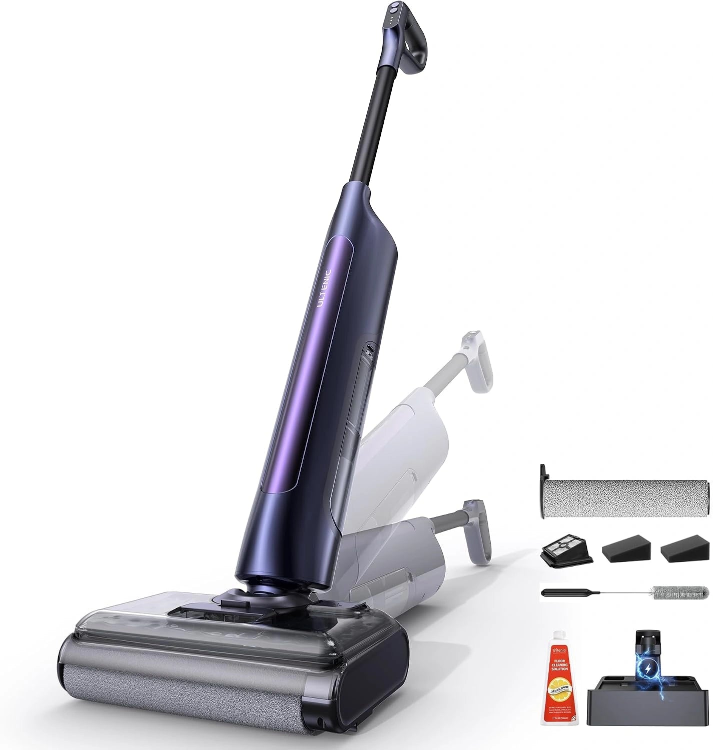 Ultenic AC1 Triflex Aspirateur Laveur sans Fil, Nettoyage des Bords 0,01 mm, Autonomie 55 Min, Nettoyeur de Sol 2 en 1 pour Sols Durs, Auto-Nettoyant