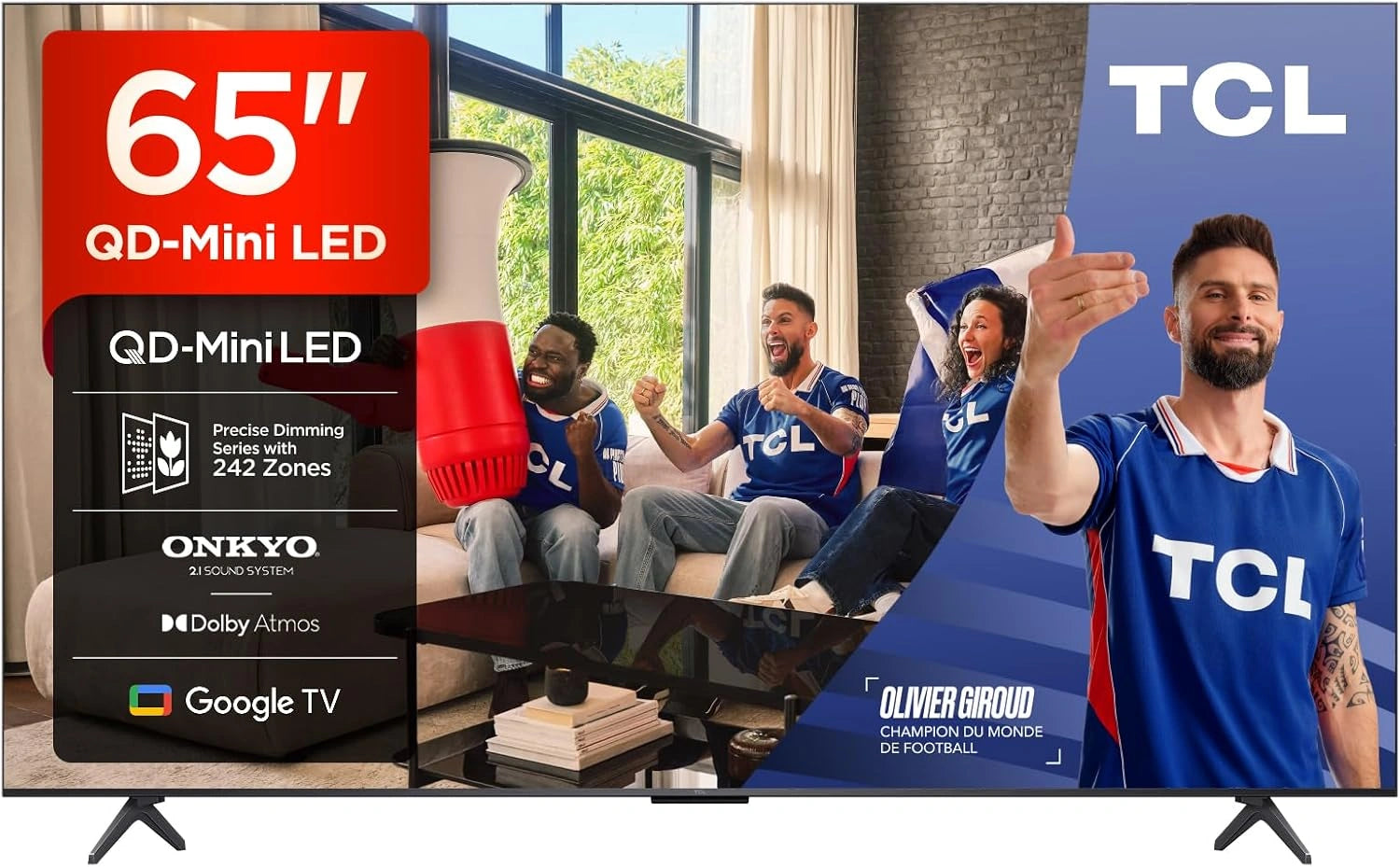 TCL 65Q6C QD-Mini LED TV, 4K HDR Premium 1000nits, système Audio Onkyo 2.1, Motion Clarity Pro 144Hz, Game Master, contrôle Vocal Mains Libres)