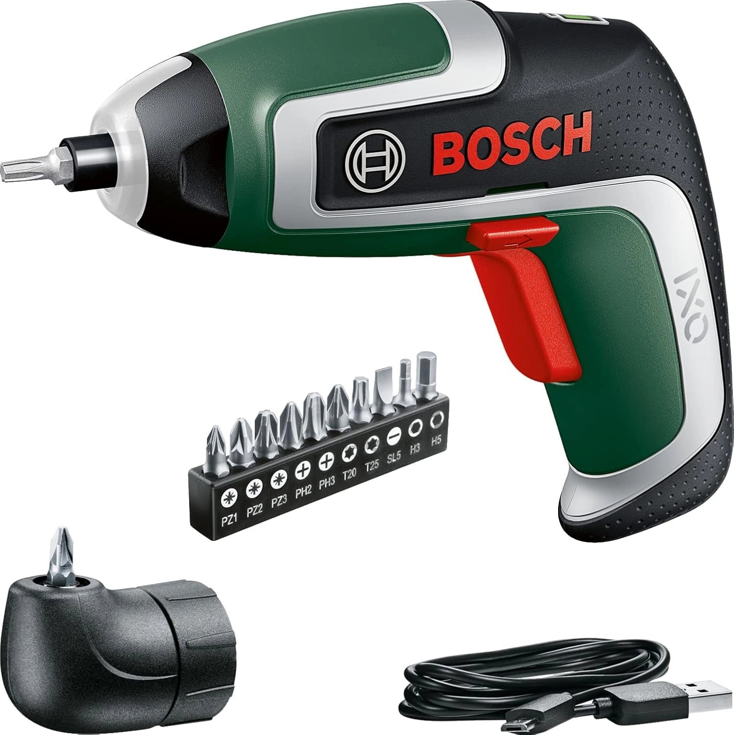 Bosch Visseuse compacte sans fil IXO Kit (7e génération, 3,6 V, 2,0 Ah, 5,5 Nm, visse jusqu'à 190 vis, adaptateur de renvoi d'angle, câble micro-USB