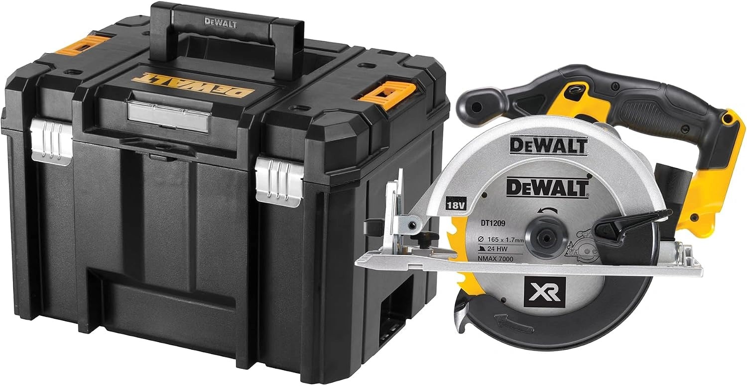 DEWALT - Scie circulaire 18 V sans fil avec coffret TSTAK - 3700 trs/min - lame carbure 24 dents 165 mm - inclinaison de lame 50° - profondeur