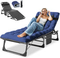 Chaise Longue Jardin Exterieur Pliable 200 kg, Dossier 5 Positions- Facile à monter, Bain de Soleil, Avec Matelas, Poches latérales et Appuie-Tête
