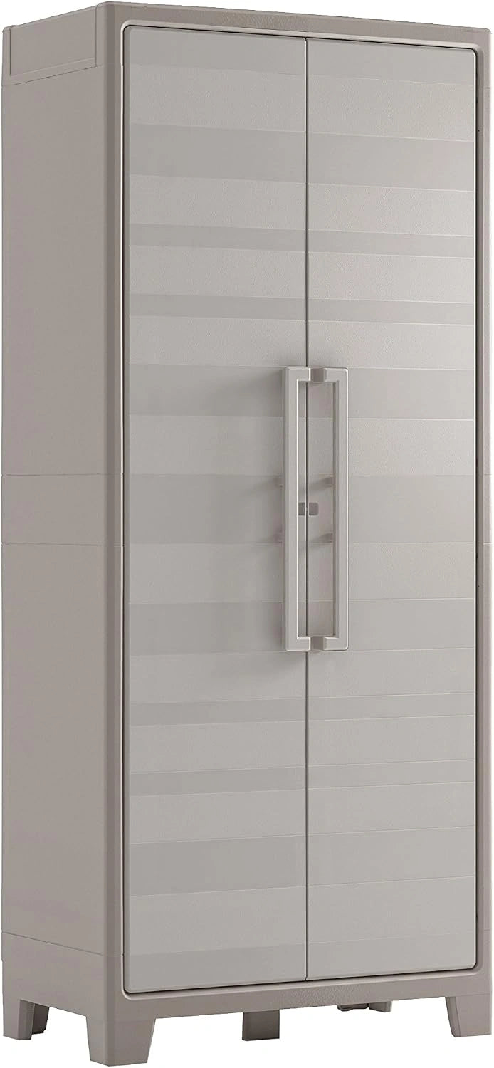 Keter Armoire Haute Utilitaire Gulliver - Armoire de Rangement en Résine - Étagères Modulables, Placard - 80 x 44 x 182 cm - Beige/Sable, Garage