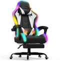 Devoko Chaise Gaming Ergonomique avec LED RGB, Blanc, 180 kg, Massage Lombaire et Repose-Pieds, Fauteuil Gamer avec Appui-tête réglable