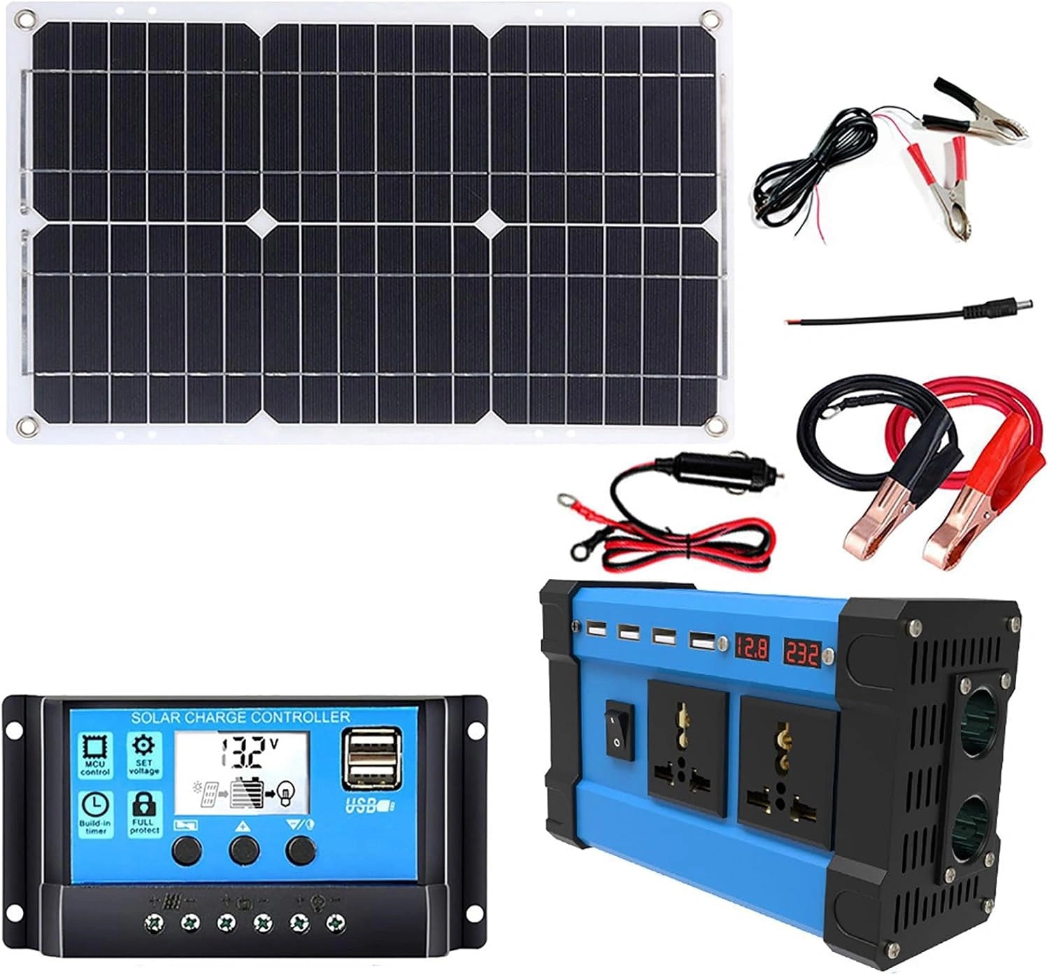 Kit Solaire Complet: onduleur 6000 W + Panneau 18 W 18 V avec contrôleur Double Tension, 4ports USB et écran LED(110 V)