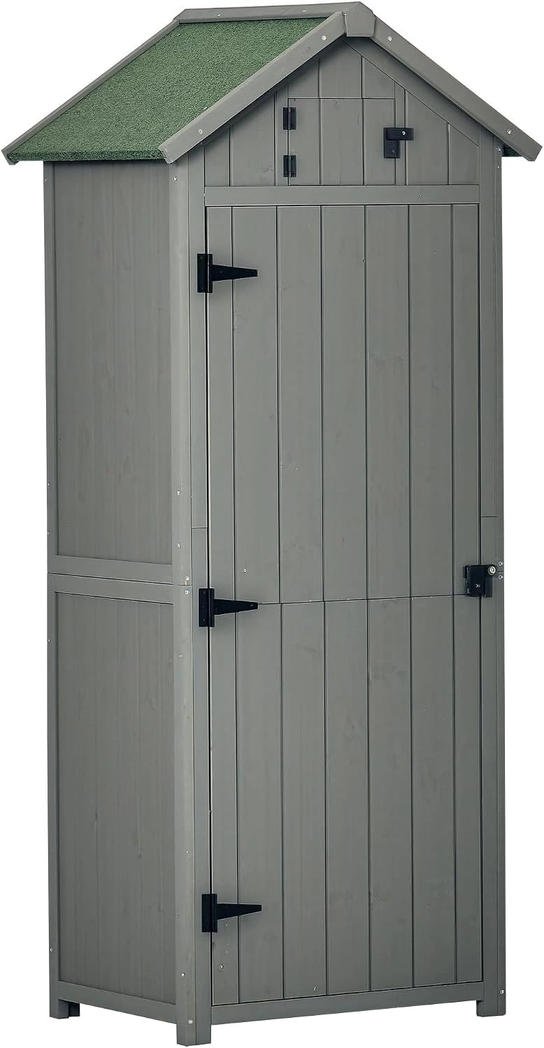 Outsunny Armoire de Jardin Extérieur Abri pour Outils 77x54x179 cm Gris, 3 Étagères, 2 Portes avec Loquets, Abri de Jardin en Bois, pour Terrasse