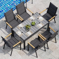 JUMMICO Ensemble de mobilier de Jardin 4 Places, Structure Aluminium Aspect Bois, Plateau PS, chaises Confortables à Haut Dossier, Facile à Assembler