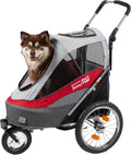 Innopet Sporty Dog Trailer Rouge/Blanc - Combo poussette pour animaux et remorque pour vélo pour chiens jusqu'à 30 kg - avec housse de pluie