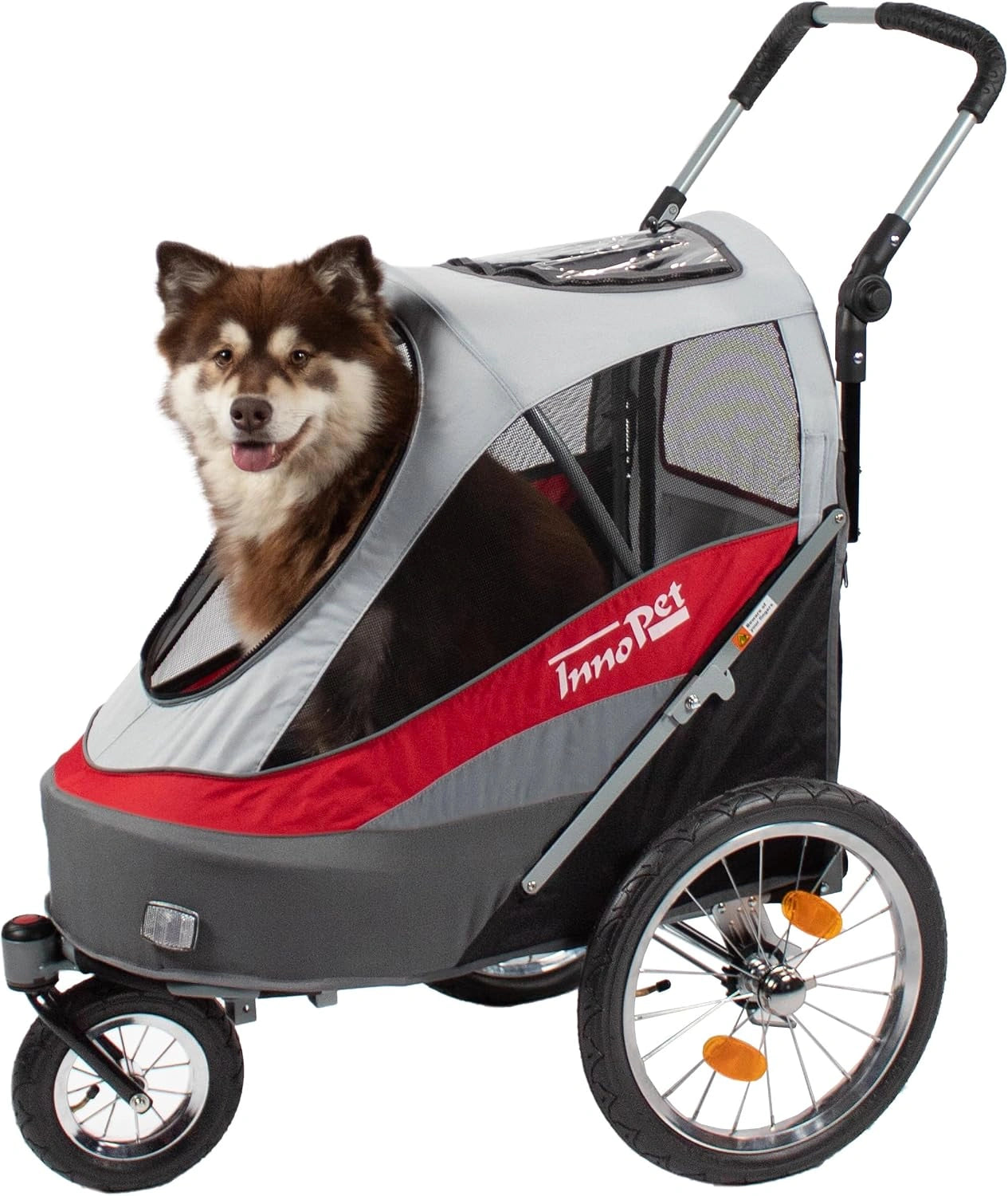 Innopet Sporty Dog Trailer Rouge/Blanc - Combo poussette pour animaux et remorque pour vélo pour chiens jusqu'à 30 kg - avec housse de pluie