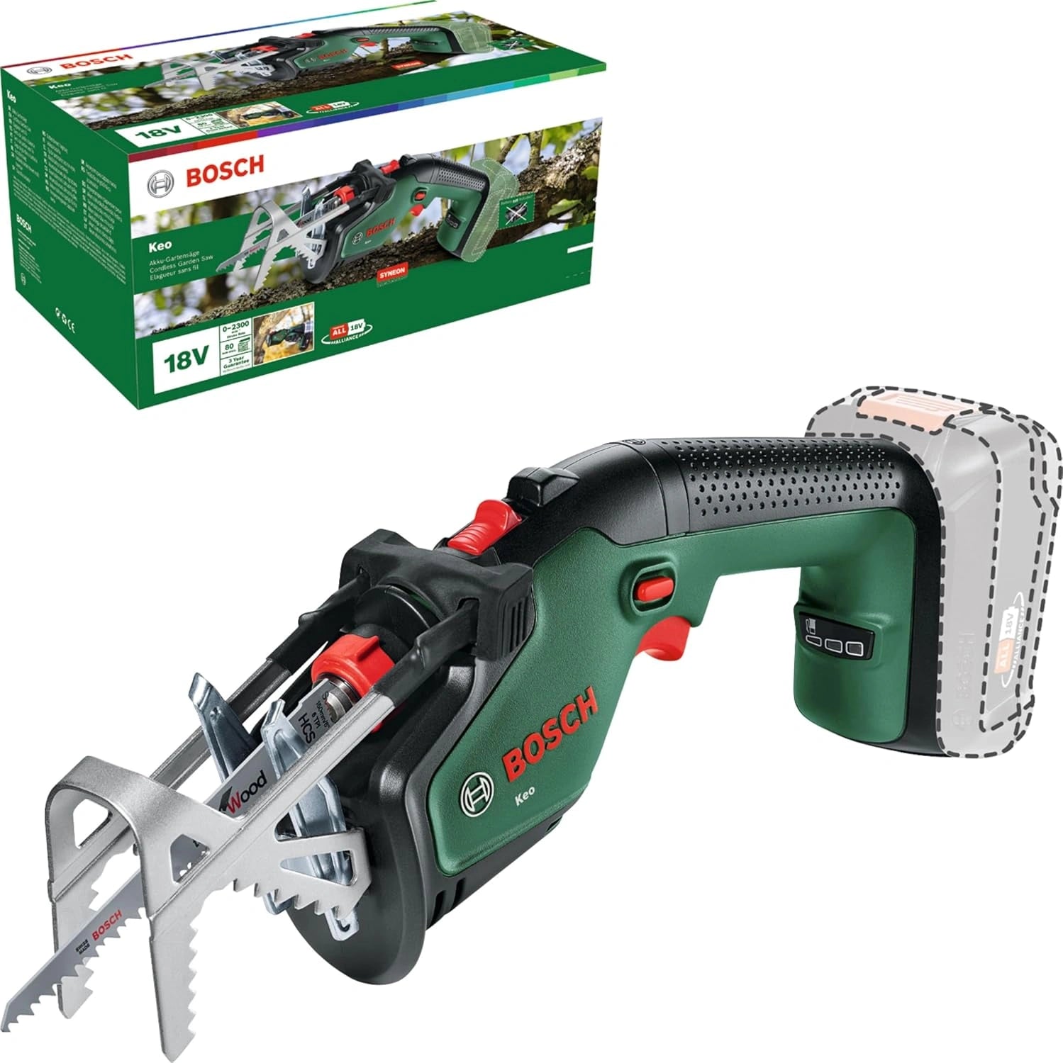 Bosch Elagueur sans fil - Keo sans batt./chargeur, Système 18 V, diamètre de coupe 80 mm, avec lame de précision suisse pour bois