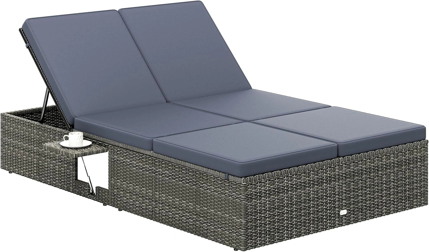 Casaria Bain de Soleil Double Polyrotin Gris/Anthracite, Coussin 7 cm d'épaisseur, Salon de Jardin Exterieur Design pour Terrasse ou Piscine Hors Sol