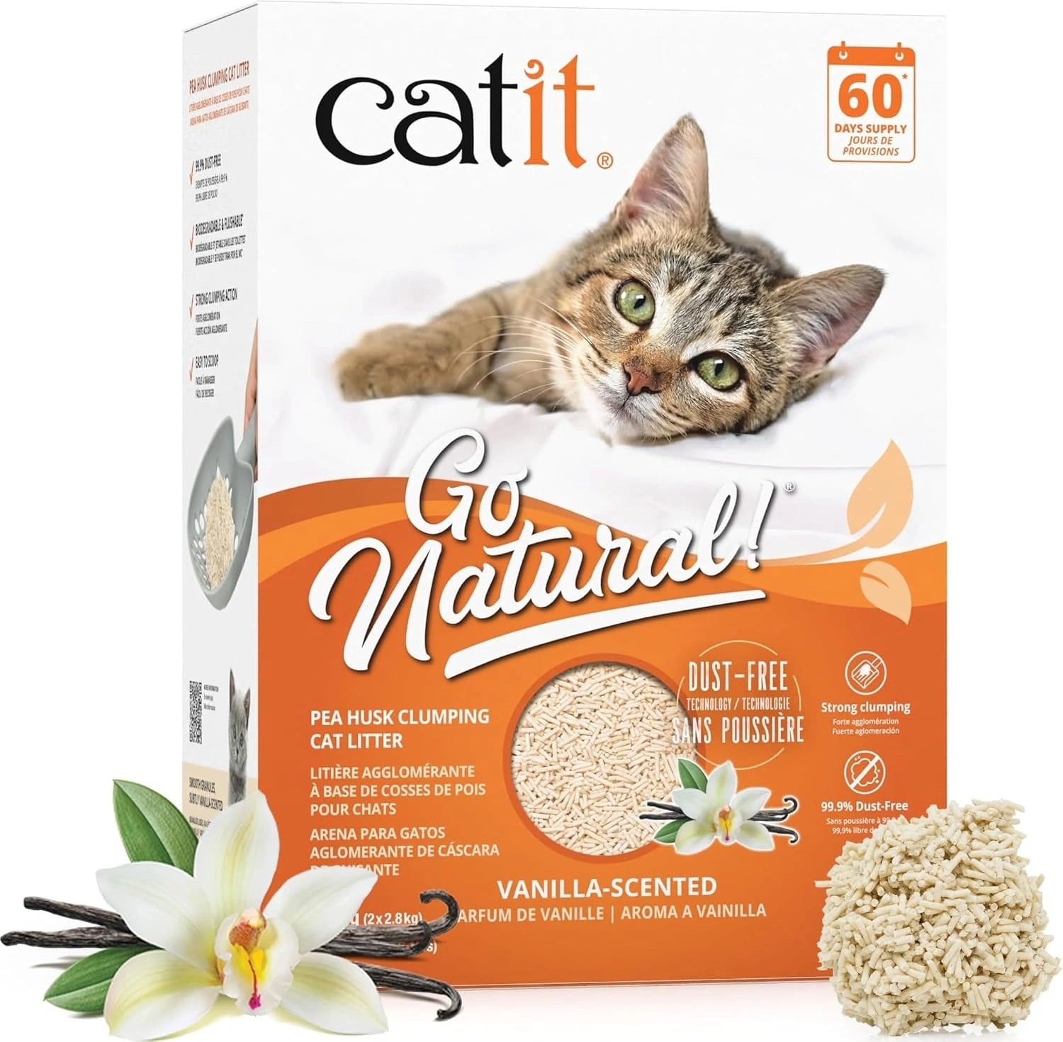 Catit Go Natural, 99,9% sans poussière, 5,6 kg, à Base de cosses de Pois Naturelles, Forte neutralisation des odeurs, Facile à ramasser