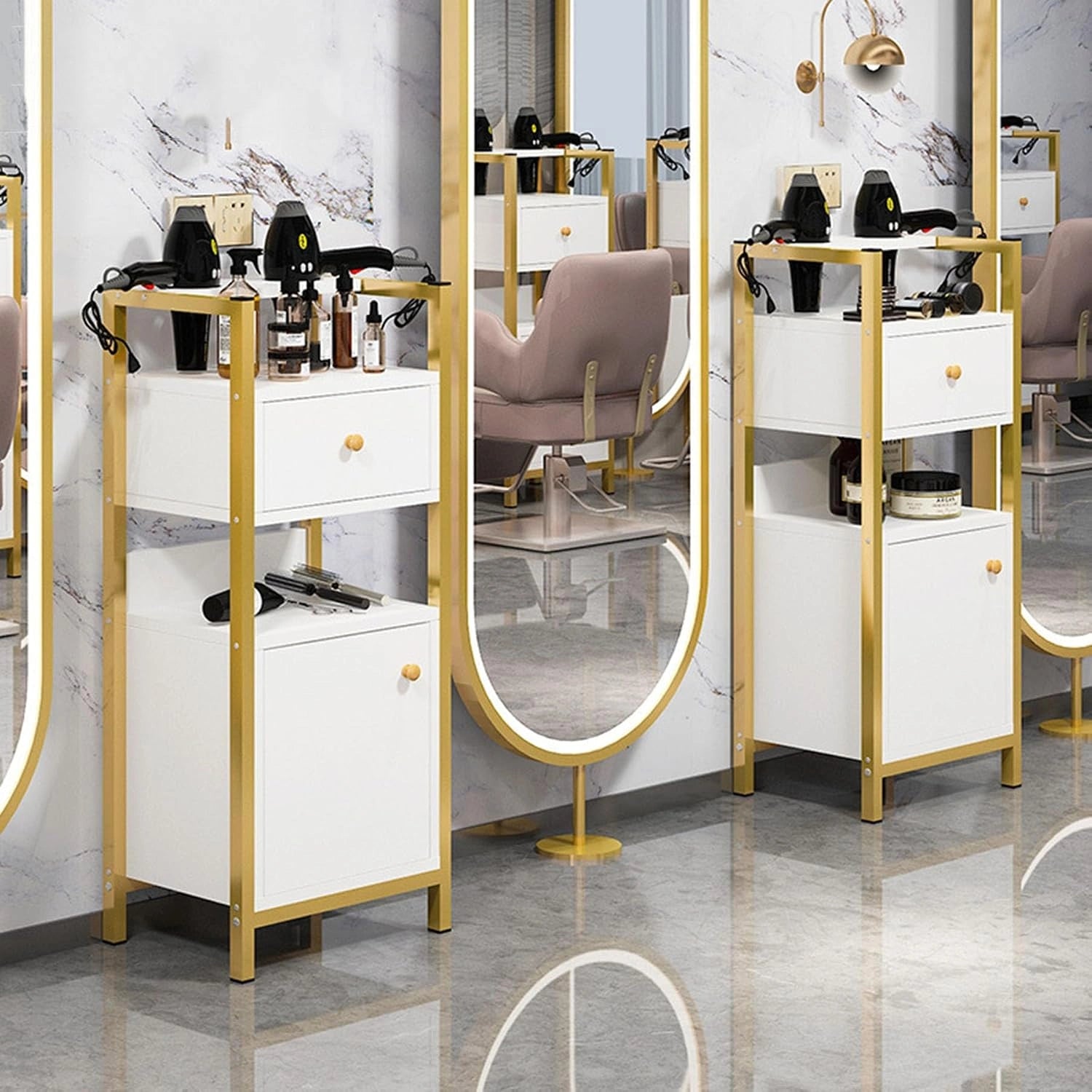 Meuble de rangement pour salon de coiffure - Tiroirs à outils de barbier