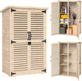 Outsunny Armoire de Jardin Remise pour Outils en Bois 75x50x118 cm Naturel, 2 Étagères, Toit Bitumé, Portes Persiennes, Rangement Extérieur