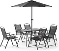 Oviala Salon de Jardin Table et 6 chaises Pliantes avec Parasol Central, fauteuil, 0,9 mm, 140 cm