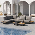 Homary Salon de Jardin Modulaire 6–8 Personnes, Canapé d'Extérieur Aluminium et Teck, Ensemble de Jardin avec Dossiers Réglables, Terrasse et Jardin