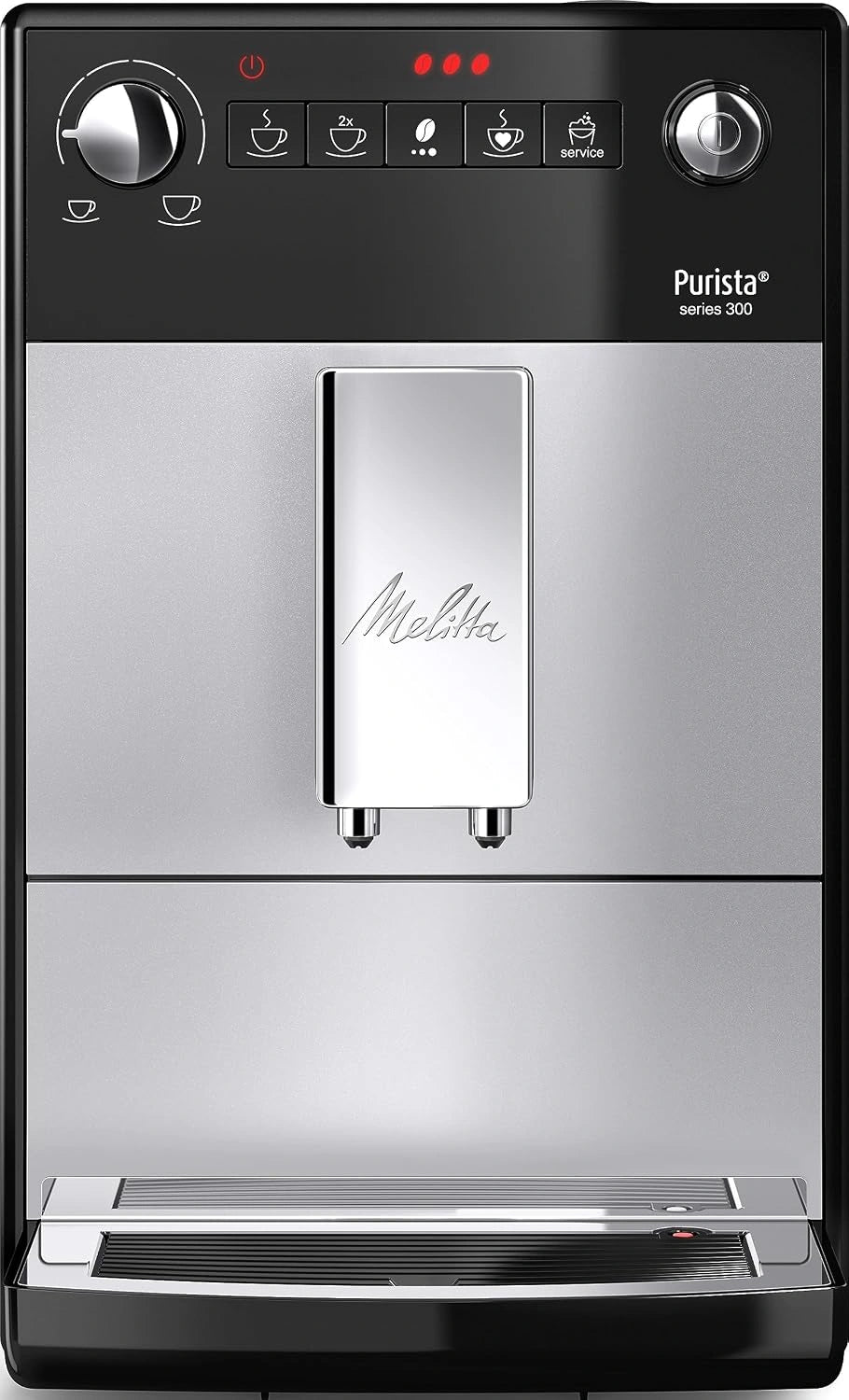 Melitta Purista Argent, Mode 1 à 2 Tasses, Cafetière Expresso 1 L, F230-101, Machine à Café à Grains avec Broyeur et Système d'Extraction des Arômes