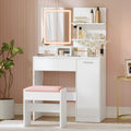VASAGLE Coiffeuse avec Miroir LED, Blanc, 2 Étagères réglables, CUSTOS Collection RDT738W01, Table de Maquillage, Avec tabouret, Multiprise