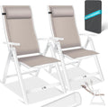 KESSER Chaise de Jardin à Dossier Haut avec accoudoirs, Lot de 2, avec Dossier réglable en 7 Positions, en Aluminium avec Coussin et Housse, Pliable