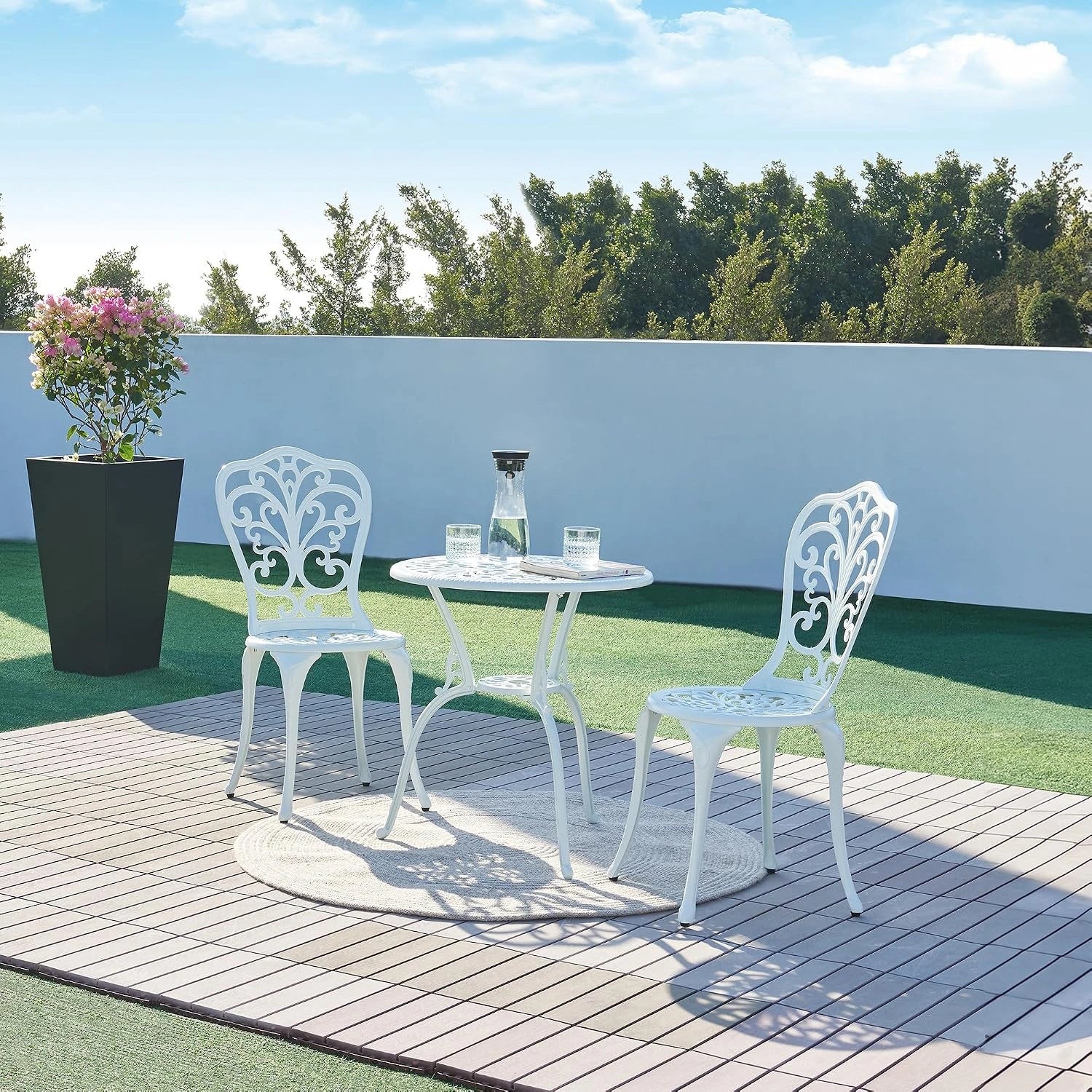 casa.pro Set de Bistrot 3 Pièces avec Table Ronde et 2 Chaises Ensemble de Meuble de Jardin Balcon Patio Terrasse Trou de Parasol Capacité 120 kg